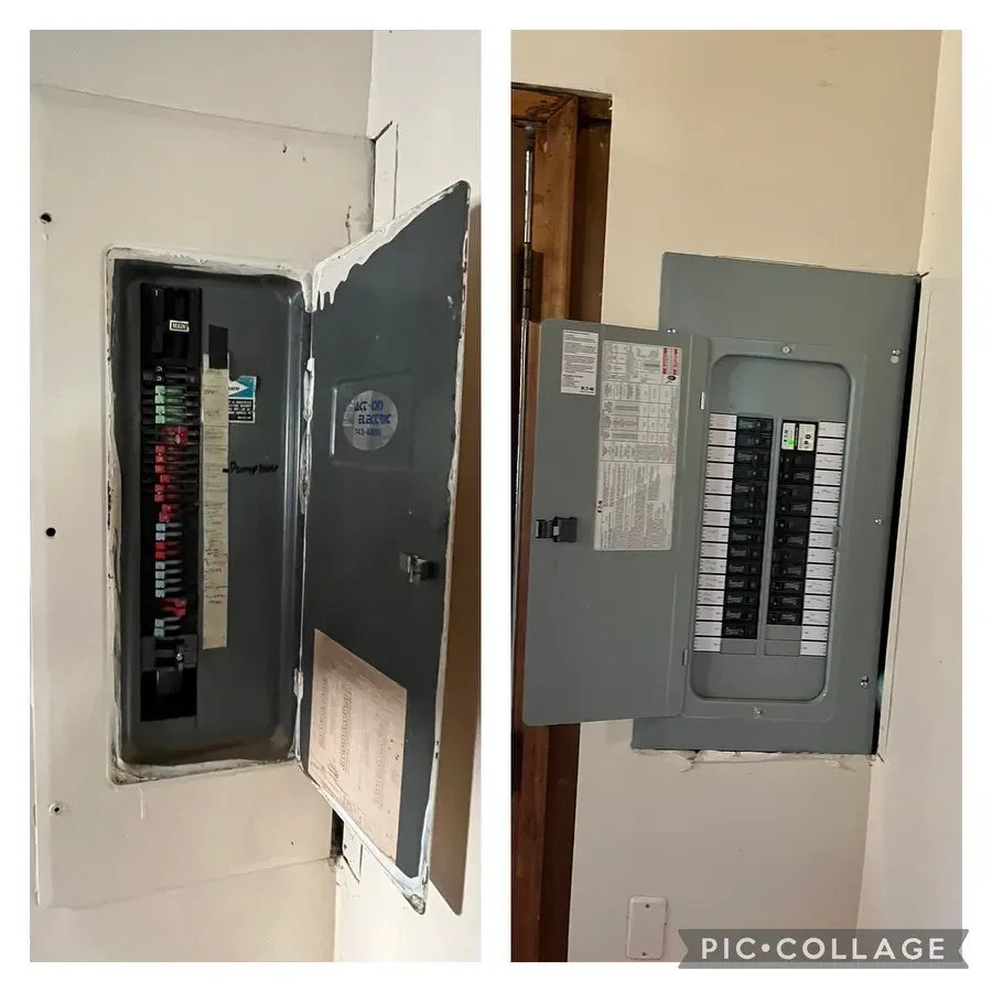 Electrical panel replacement before and after upgrade by Phase 3 Electric in Monroe WA