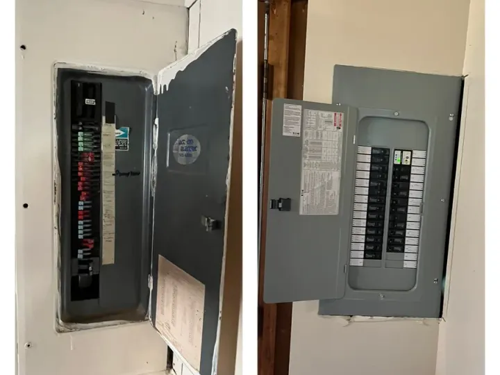 Electrical panel replacement before and after upgrade by Phase 3 Electric in Monroe WA