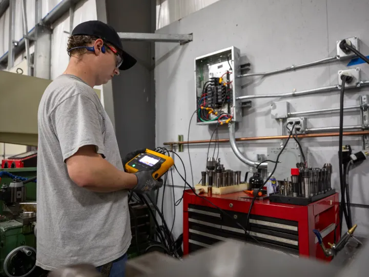Power quality testing equipment measuring voltage and harmonic distortion at a Snohomish County commercial facility
