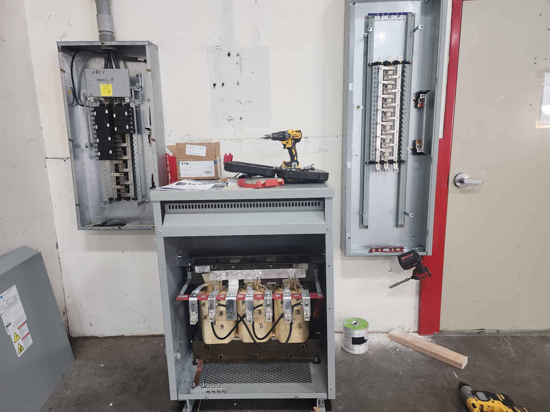 Electrical panels and equipment in a workspace